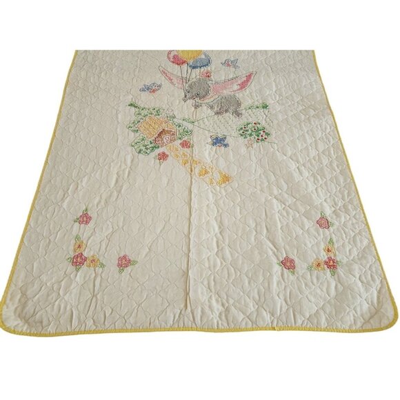 Vintage Cross Stitch Baby Crib Blanket Disney Dumbo The Elephant - Picture 3 of 7